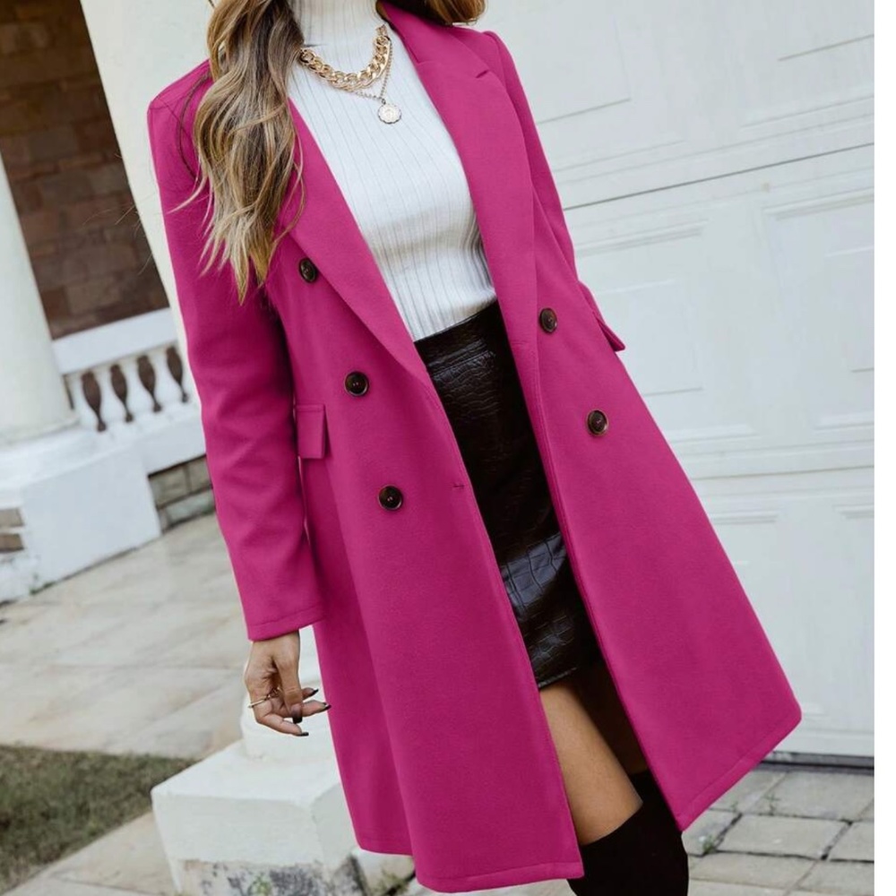 Classic Button Double Breasted Trench Coat Jacket - Picture 1 of 12
